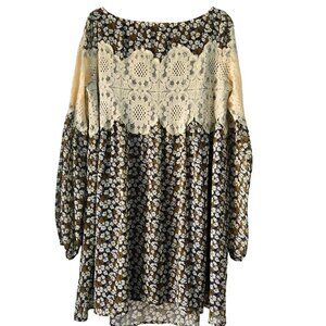 Judith March NWOT Vintage Designer Navy Floral Long Sleeve Crochet Dress Size L
